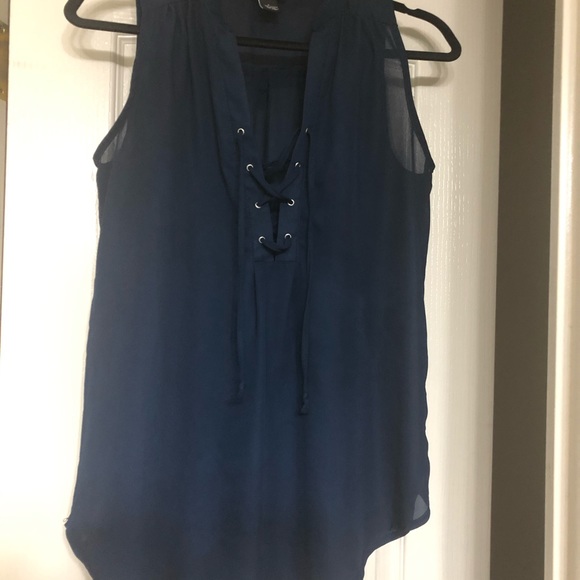 Rue21 Tops - 🦄5 for $20 🦄 Rue 21 Navy Sheer Blouse w/tie - L